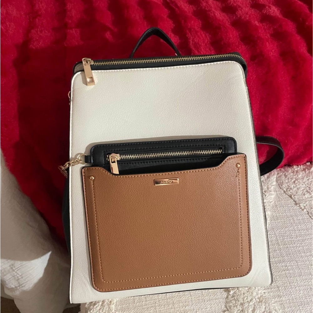 Stylish White, Black, and Tan Backpack